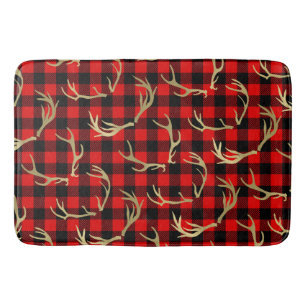 Red & Black Buffalo Plaid & Guld Hjort Antlers Badrumsmatta