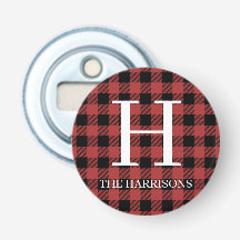 Red Black Buffalo Plaid Monogram Holiday