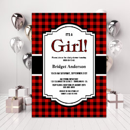 Red Black Buffalo Play Baby Shower Inbjudningar