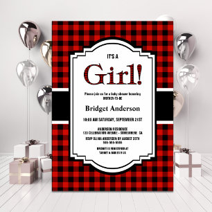 Red Black Buffalo Play Baby Shower Inbjudningar