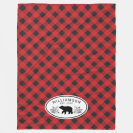 Red Black Buffalo Play Lumberjack Bear Monogram Fleecefilt