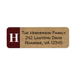 Red, Black Buffalo Play Monogram Address Label Returadress Etikett