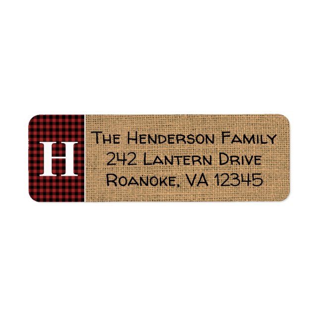 Red, Black Buffalo Play Monogram Address Label Returadress Etikett (Framsidan)