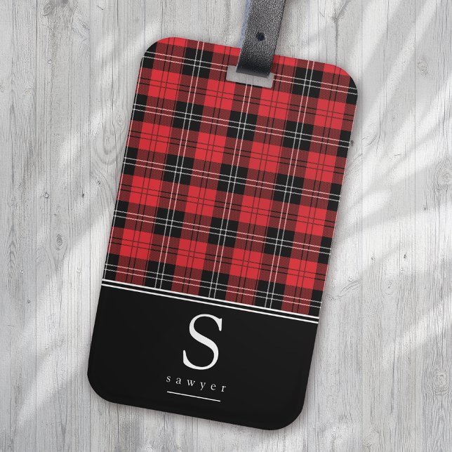 Red Black Buffalo Play Monogram Bagagebricka (Skapare uppladdad)