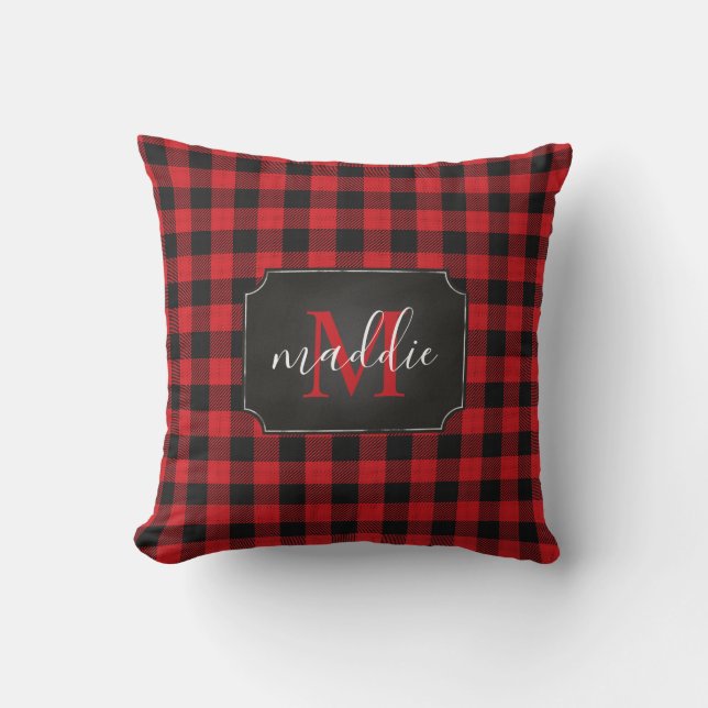 Red & Black Buffalo Play Monogram Namn Thrid Kudde (Framsida)