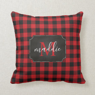 Red & Black Buffalo Play Monogram Namn Thrid Kudde
