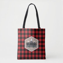 Red & Black Buffalo Play Mönster Tote Bag