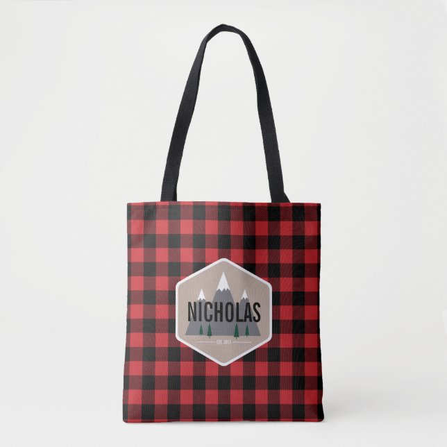 Red & Black Buffalo Play Mönster Tote Bag Tygkasse (Framsida)