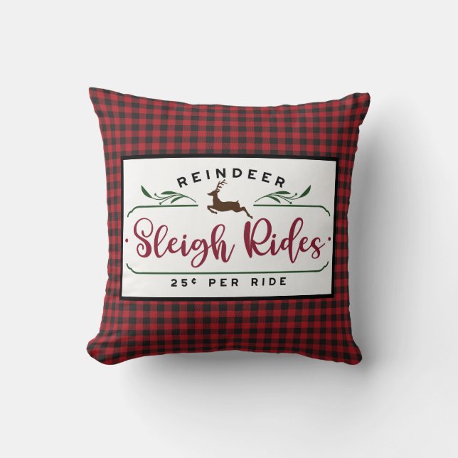 Red Black Buffalo Play - Reindeer Sleigh Rides Kudde (Framsida)