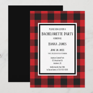 Red Black Buffalo Play Rustic Bachelorette Party Inbjudningar