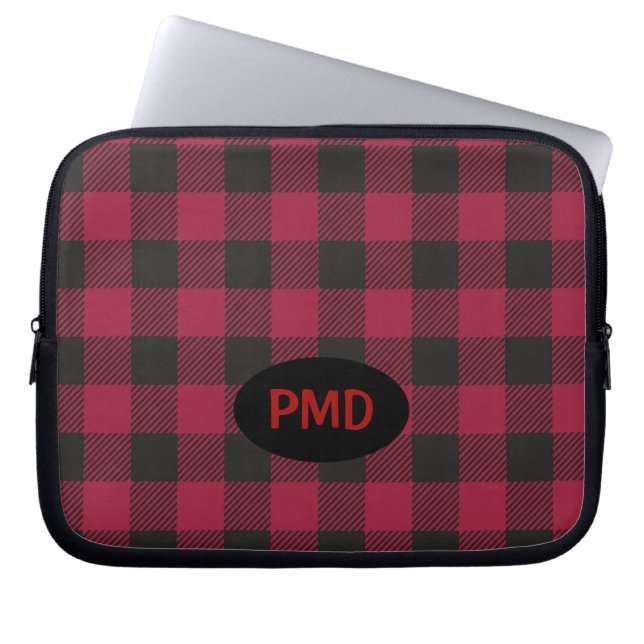 Red Black Buffalo Pput Check Monogram Initialer Laptop Fodral (Framsidan)