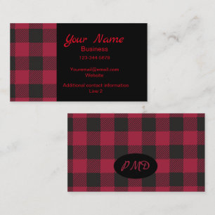 Red Black Buffalo Pput Check Monogram Initialer Visitkort