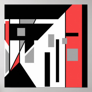 Red Black Charcoal Grått White Geometric Design Poster