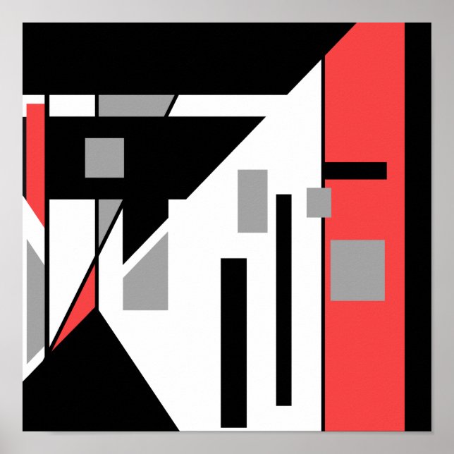 Red Black Charcol Grått White Geometric Design Poster (Framsidan)
