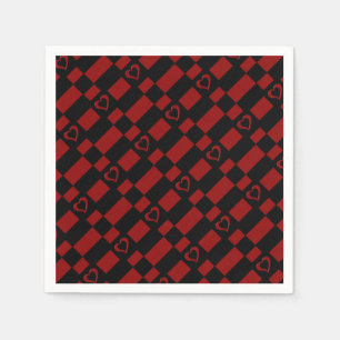 Red & Black Checkated Heart Mönster Napkins Pappersservett