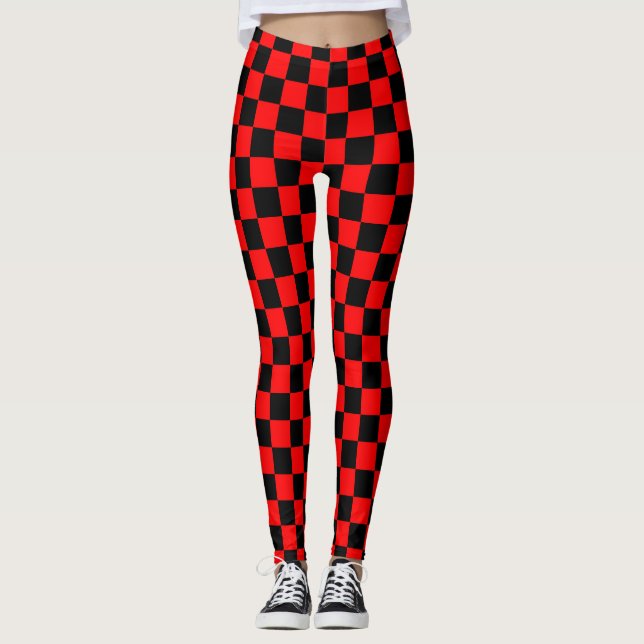 Red Black Checkated Mönster Leggings (Framsida)
