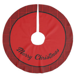 Red & Black checked Personalized Christmas Julgransmatta Borstad Polyester