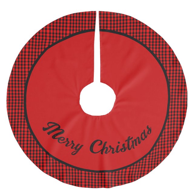 Red & Black checked Personalized Christmas Julgransmatta Borstad Polyester (Framsidan)
