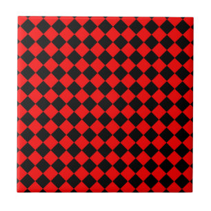 Red Black Checker Diamond Mönster Kakelplatta