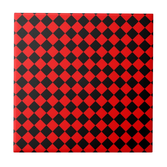 Red Black Checker Diamond Mönster Kakelplatta (Framsidan)