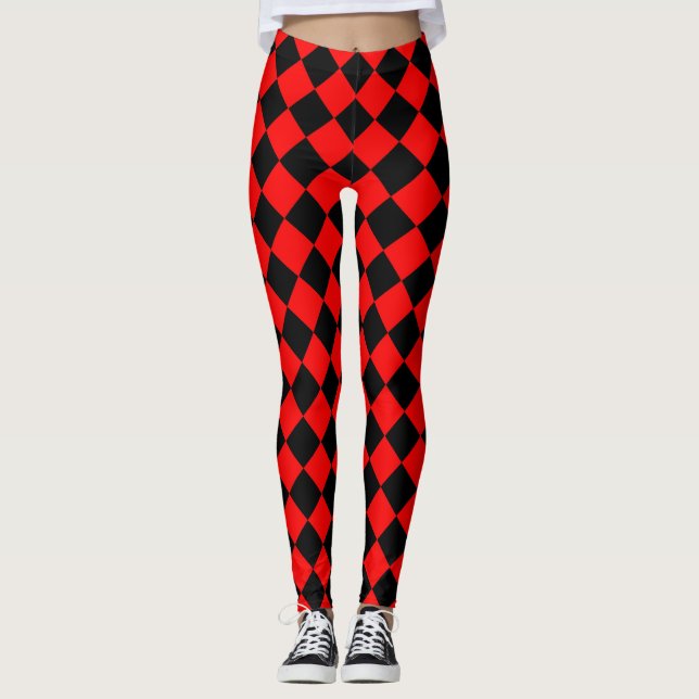 Red Black Checker Diamond Mönster Leggings (Framsida)