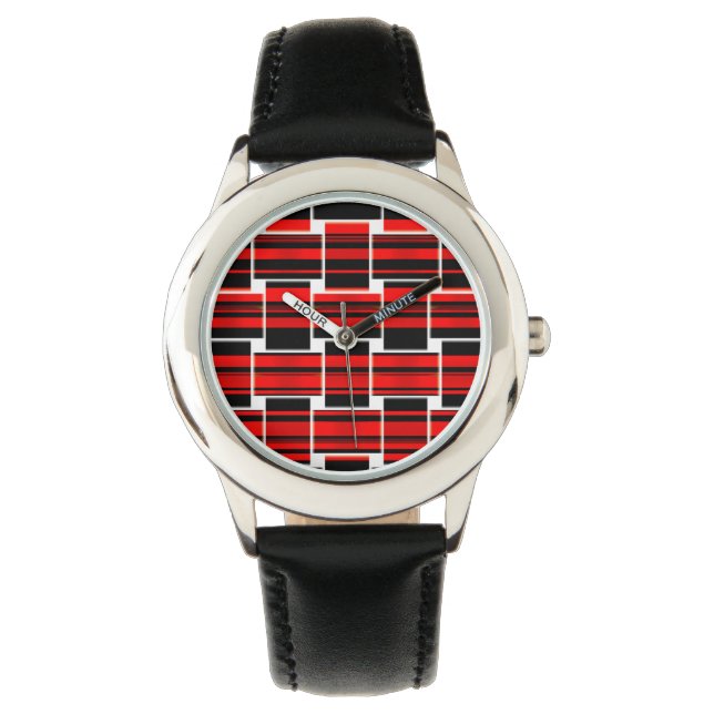 Red Black Checkerboard Trendig Sacramento Armbandsur (Framsida)