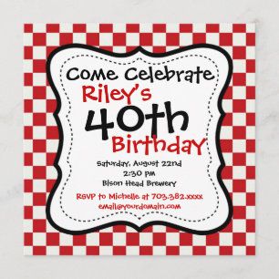 Red Black Checkered 40th Birthday Party-inbjudan Inbjudningar
