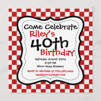 Red Black Checkered 40th Birthday Party-inbjudan Inbjudningar