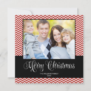 Red Black Chevron jul Square Photo Card Julkort