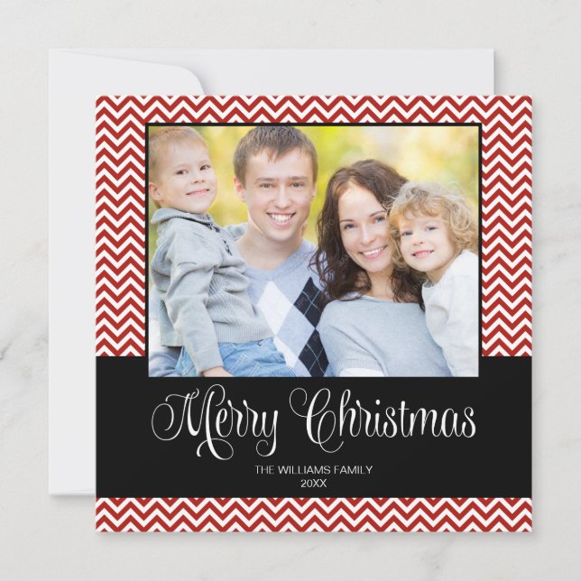 Red Black Chevron jul Square Photo Card Julkort (Framsida)