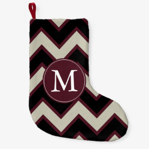 Red Black Chevron Monogram Liten Julstrumpa