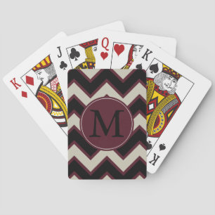 Red Black Chevron Monogram Spel Kort