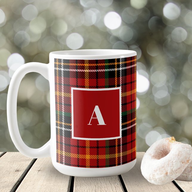 Red Black Classic jul Play Monogram Initial Kaffemugg (Skapare uppladdad)