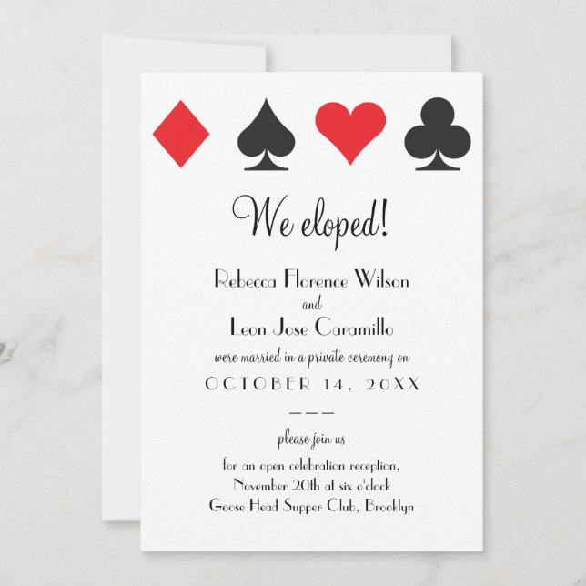 Red Black Classic Las Vegas Elopement Announcment Inbjudningar (Framsida)