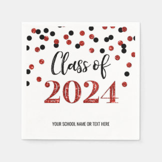 Red Black Confetti klass 2024 Napkins Pappersservett