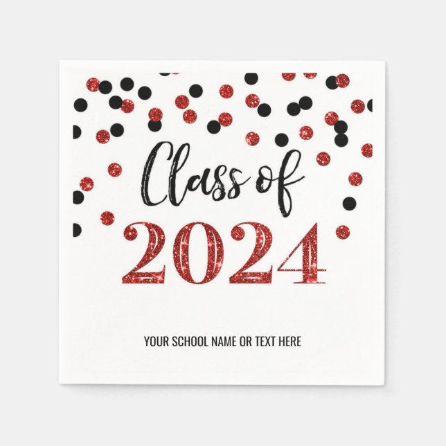 Red Black Confetti klass 2024 Napkins Pappersservett (Framsidan)