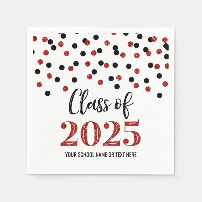 Red Black Confetti klass 2025 Napkins Pappersservett (Framsidan)