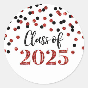 Red Black Confetti Studenten 2025 Runt Klistermärke