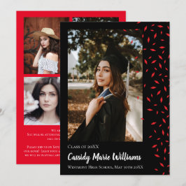 Red Black Confetti Studenten-meddelande Inbjudningar