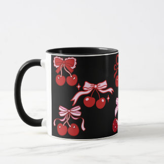 Red Black Coquette Cherry Mugg Söt Cute Gift