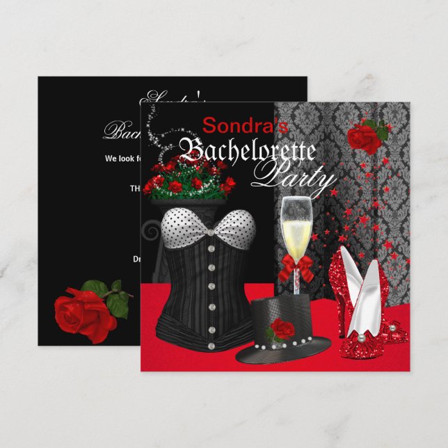 Red Black Corset Bachelorette Party Shoes Inbjudningar (Fram/baksida)
