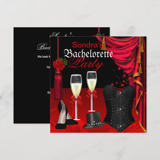 Red Black Corset Bachelorette Party Shoes Inbjudningar (Fram/baksida)