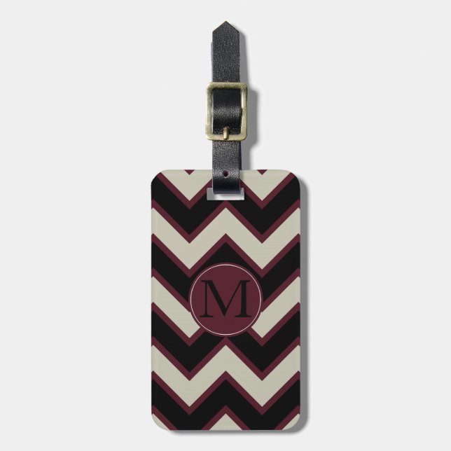Red Black Cream Chevron Monogram Bagagebricka (Vertikal Framsida)