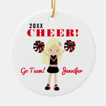 Red & Black Cute Blonde Cheerhead Ornament