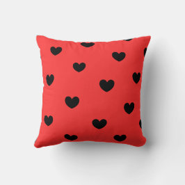 Red Black Cute Mysigt Modern Romantic Chic Heart Kudde