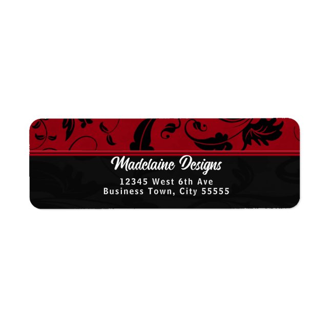 Red Black Damask Anpassningsbar Business Returadre Returadress Etikett (Framsidan)