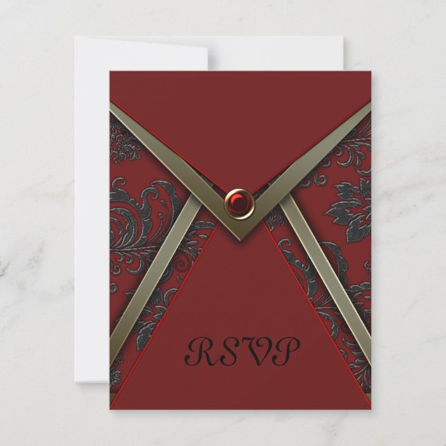 Red Black Damask Guld Trim OSA kort (Framsida)