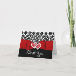 Red, Black Damask Kärlek Hearts Bröllop Tack Kort