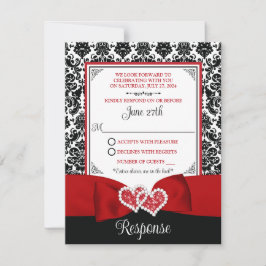 Red, Black Damask Kärlek Hearts OSA kort