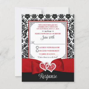Red, Black Damask Kärlek Hearts OSA kort
